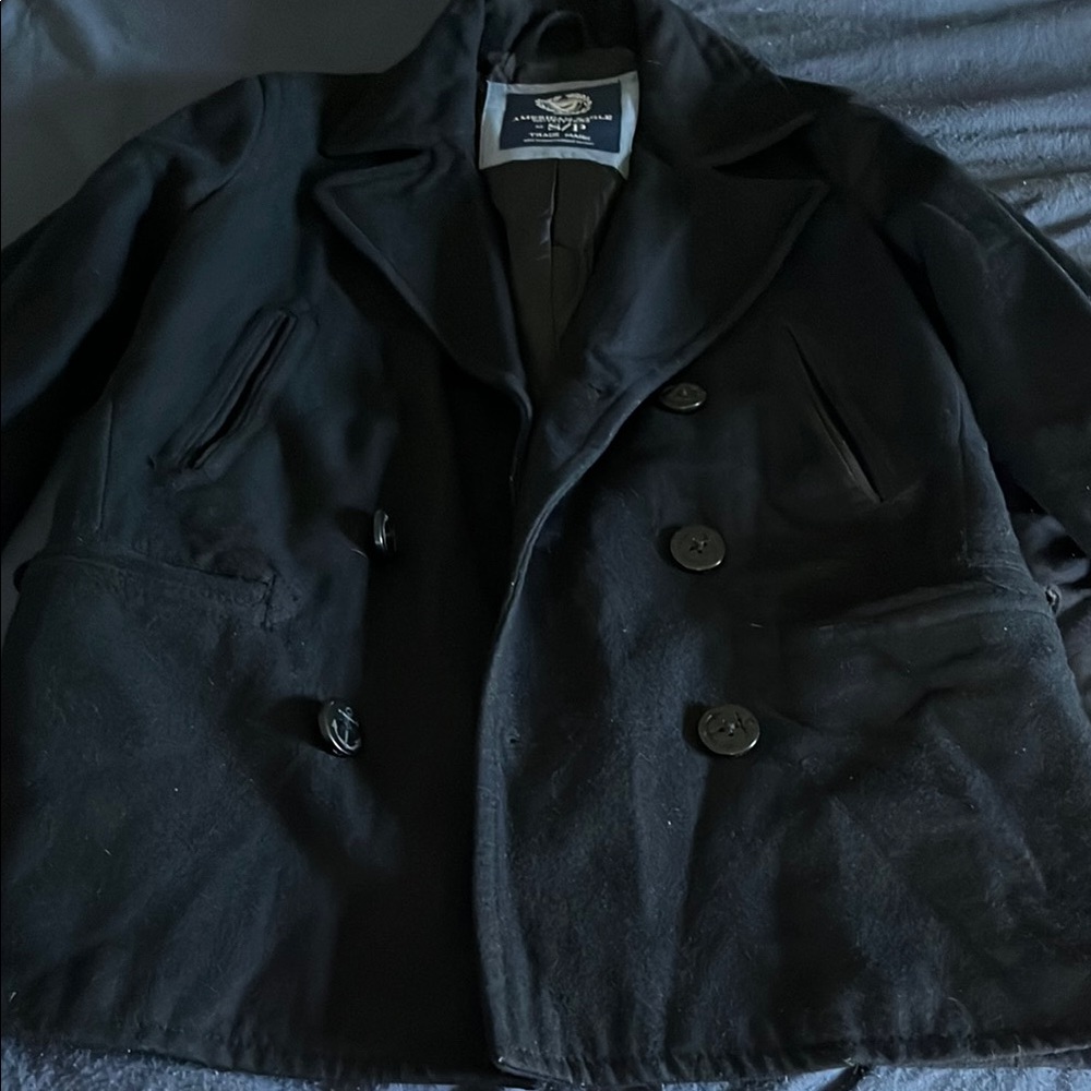 American Eagle Outfitters Black Pea Coat Wool Blend